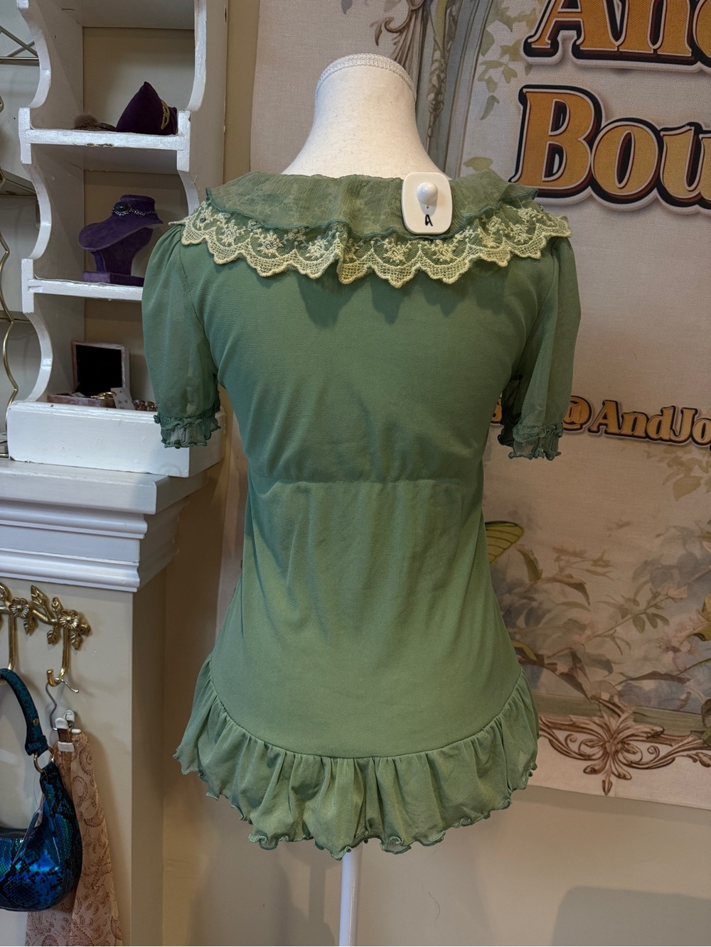 Women's Green Ruffle Button-Front Top - Picture 4 of 5